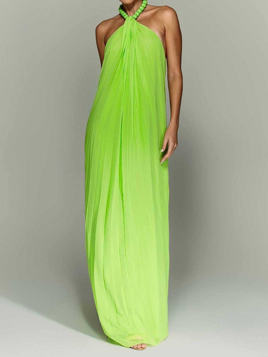 Halter Neck Backless Pleated Maxi Dress