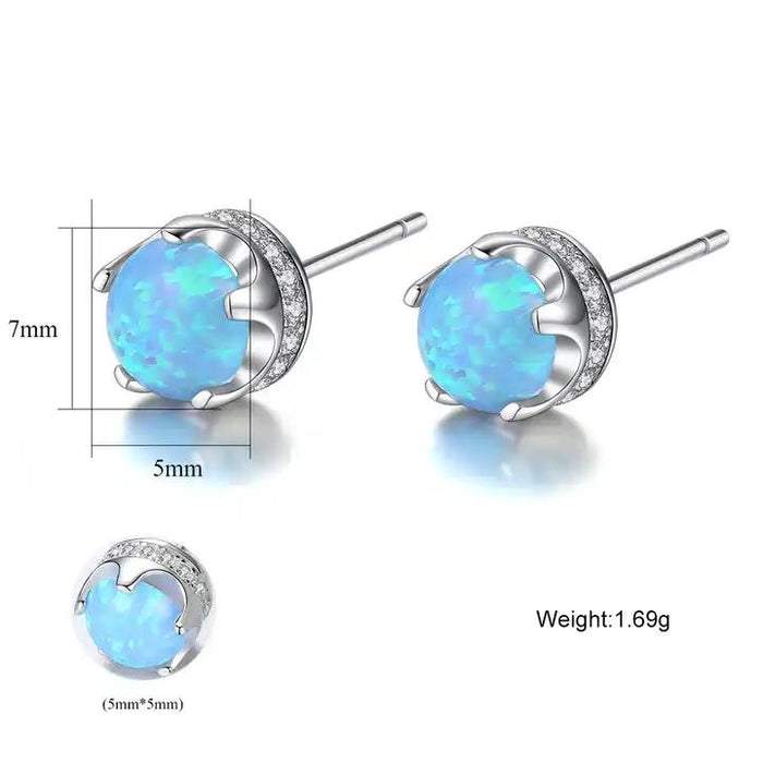 CZ Diamond 5MM Ball Opal Stud Earrings