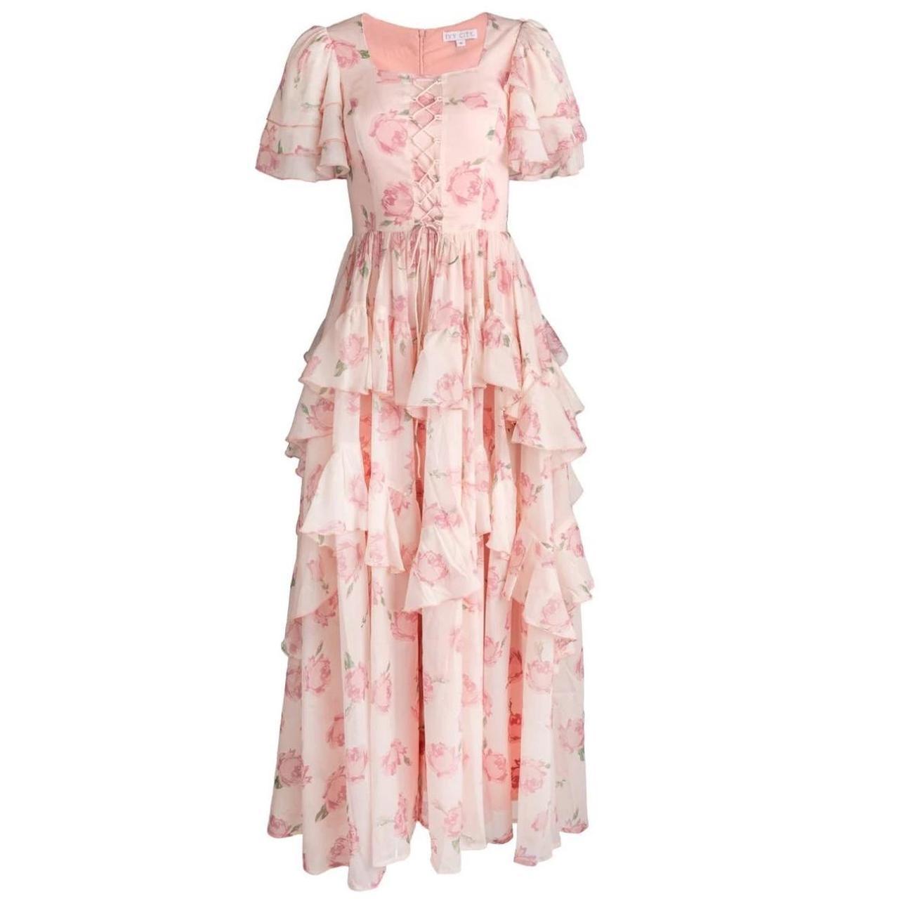 Floral Print Pleated Tiered Maxi Dress