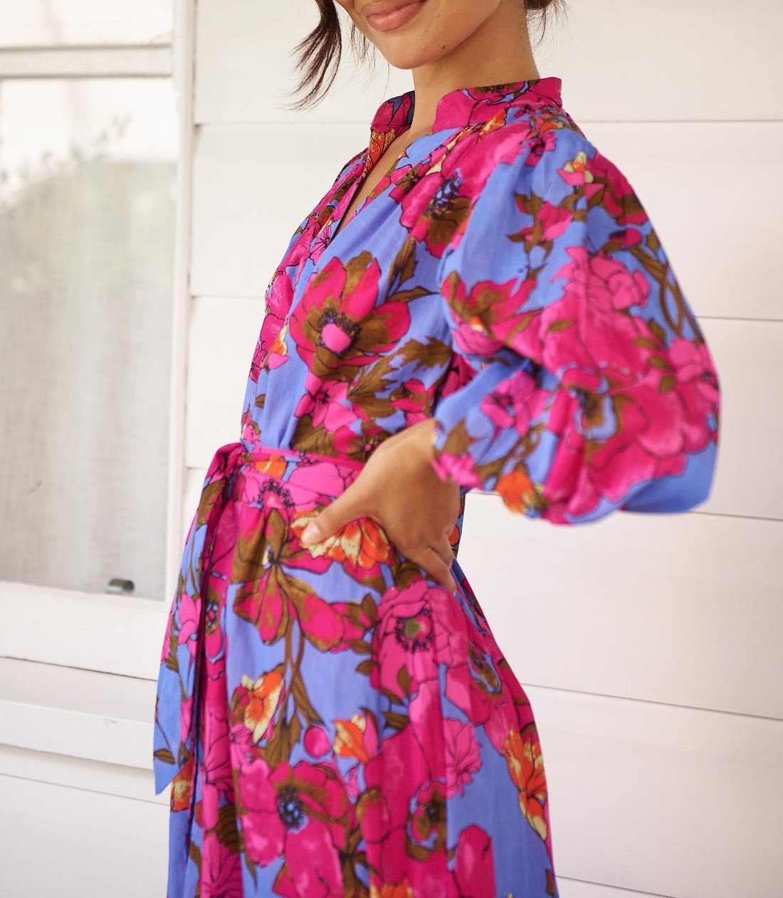 V-Neck Printed Shirt Long Dress