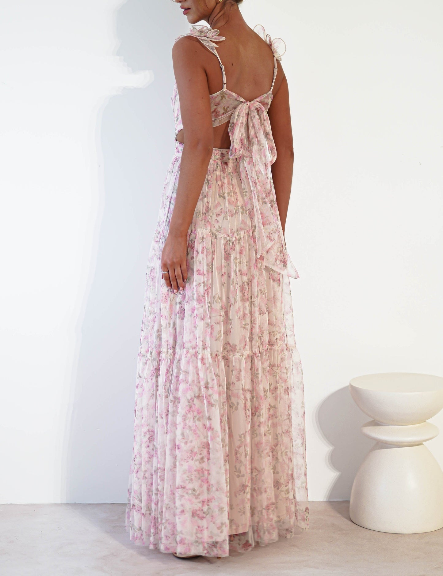 FLORAL PRINT TULLE MAXI DRESS