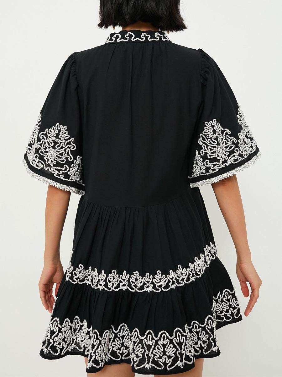 Embroidery Short Sleeve Tiered Dress