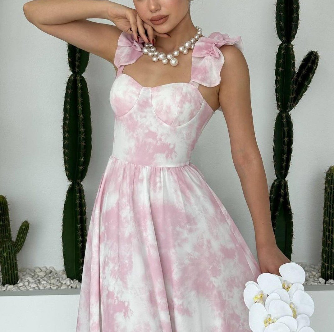 Pink Floral Chiffon Midi Dress