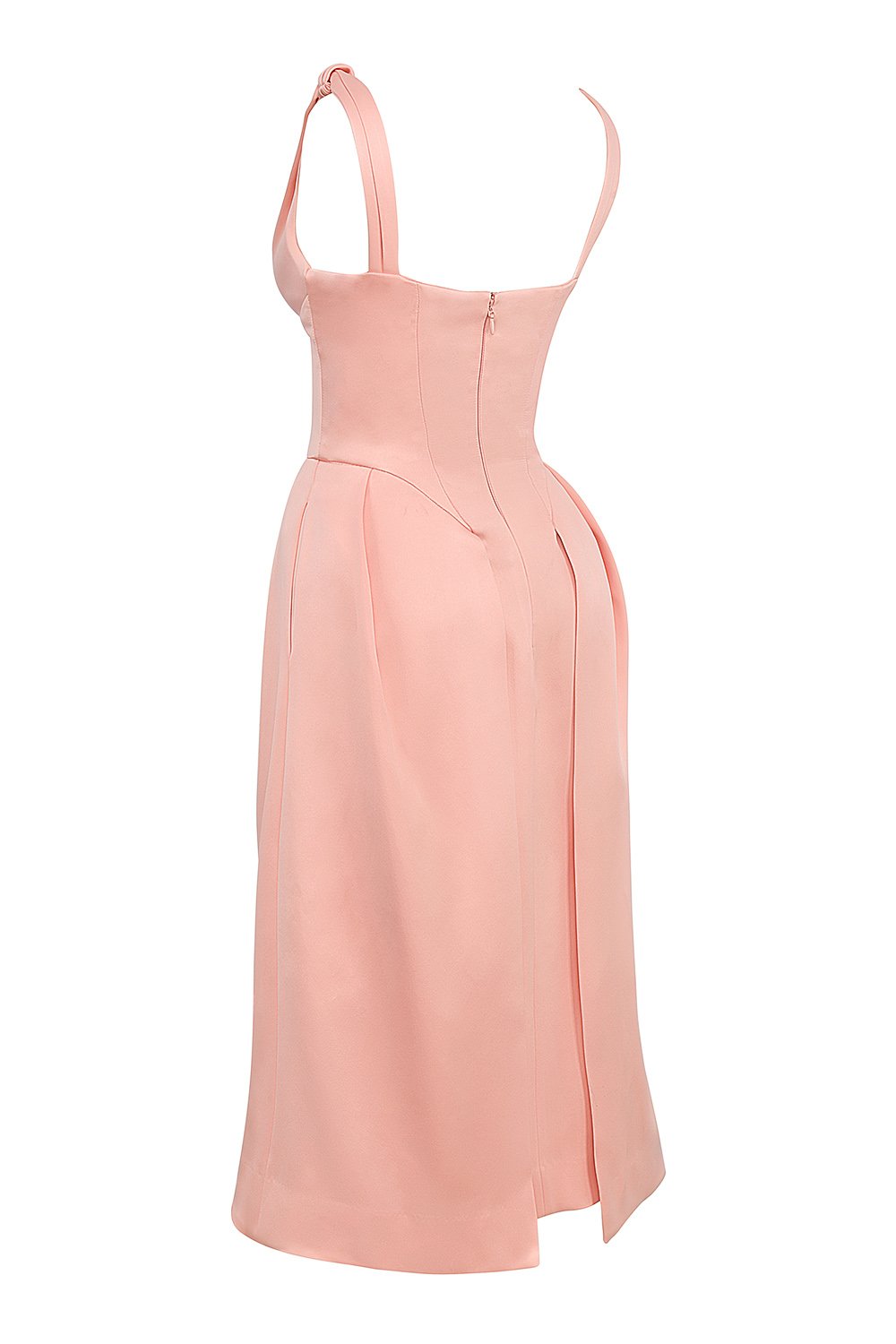 PEACH SATIN PLEATED MIDI DRESS