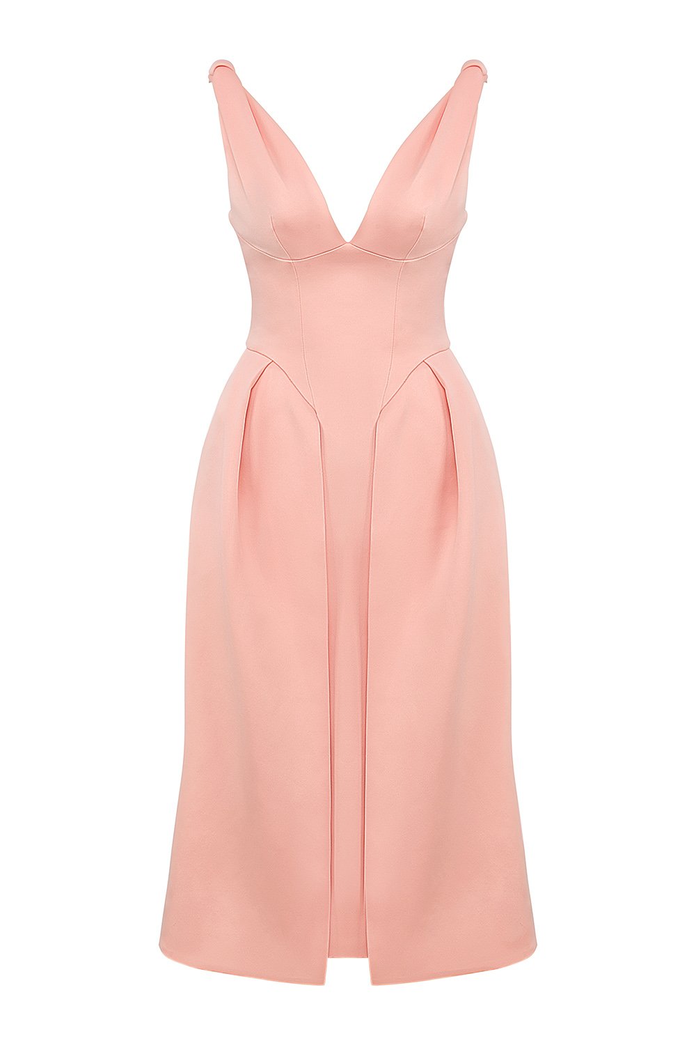 PEACH SATIN PLEATED MIDI DRESS