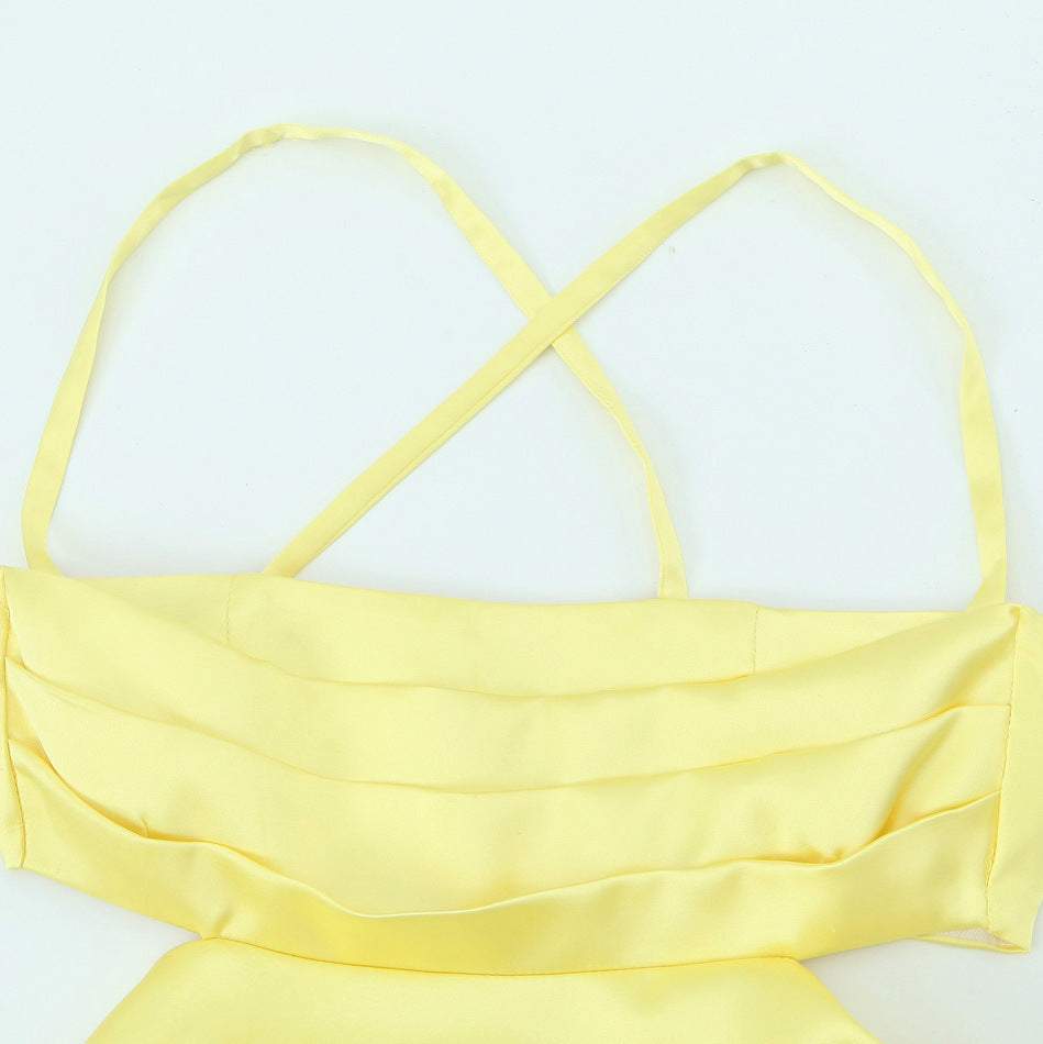 Yellow Tiered Ruffle Drop Waist Spaghetti Strap Backless Mini Dress