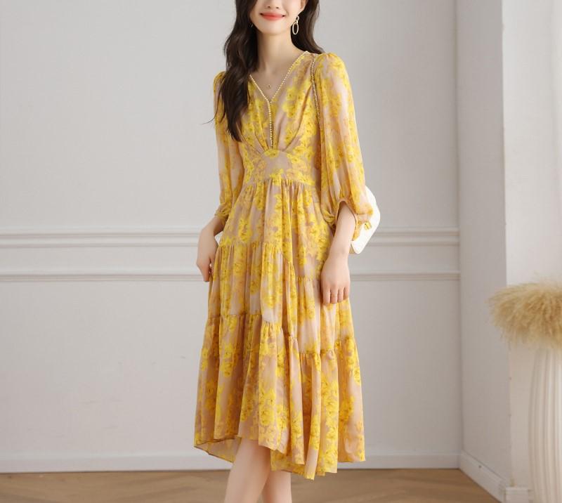 V-neck Chiffon Midi Dress