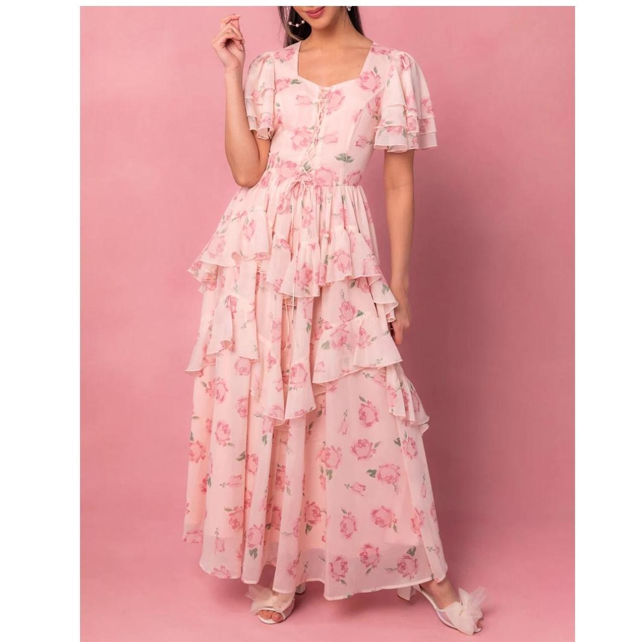 Floral Print Pleated Tiered Maxi Dress