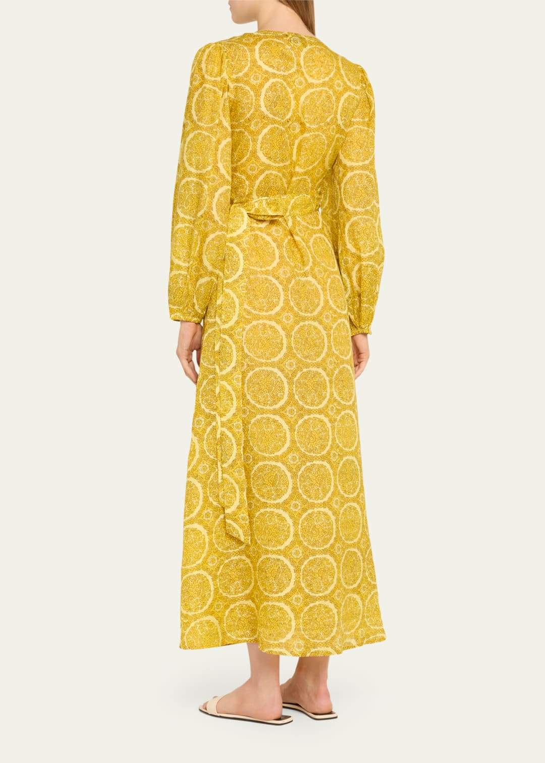 Puff-Sleeve Silk Maxi Wrap Dress