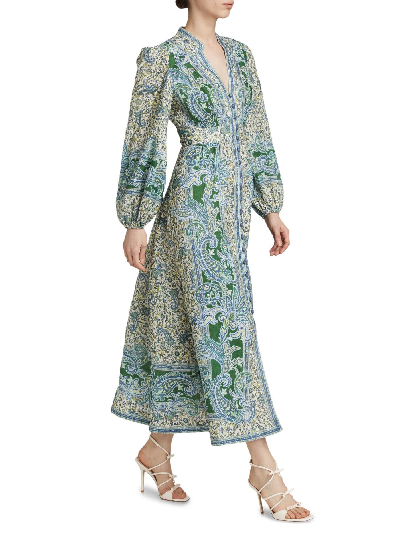 Green Vintage Print Long Dress