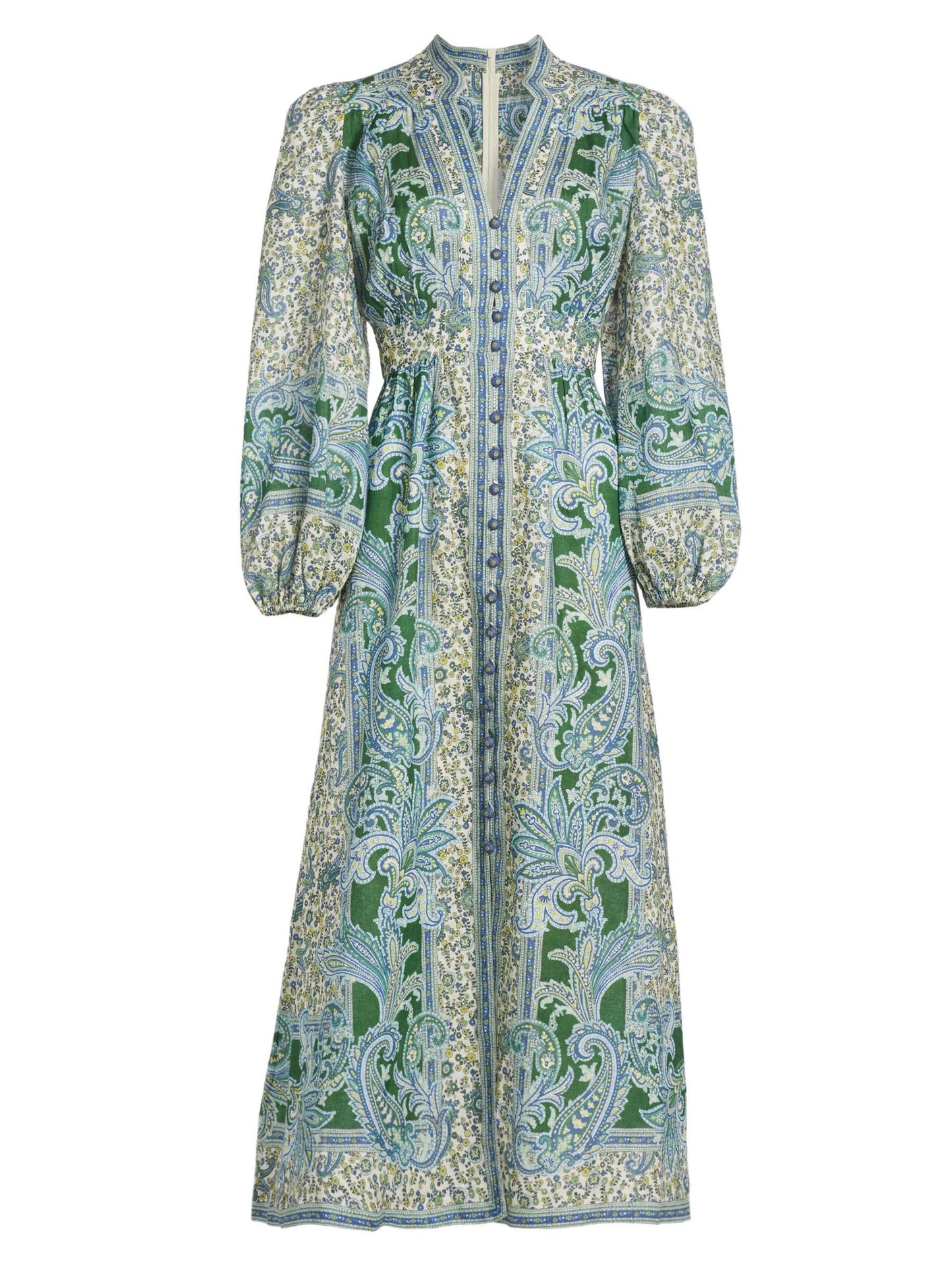 Green Vintage Print Long Dress