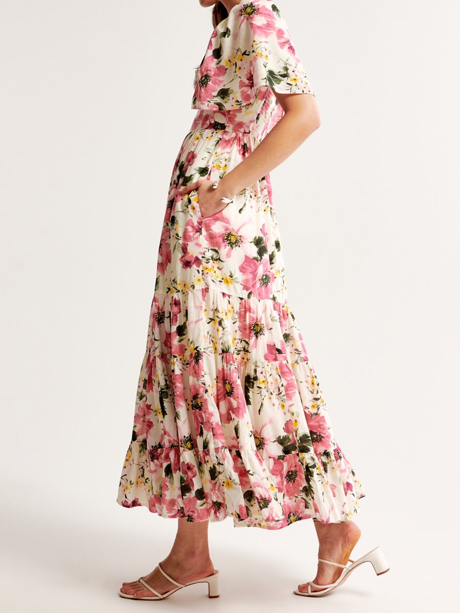 Puff Sleee Tiered Maxi Dress