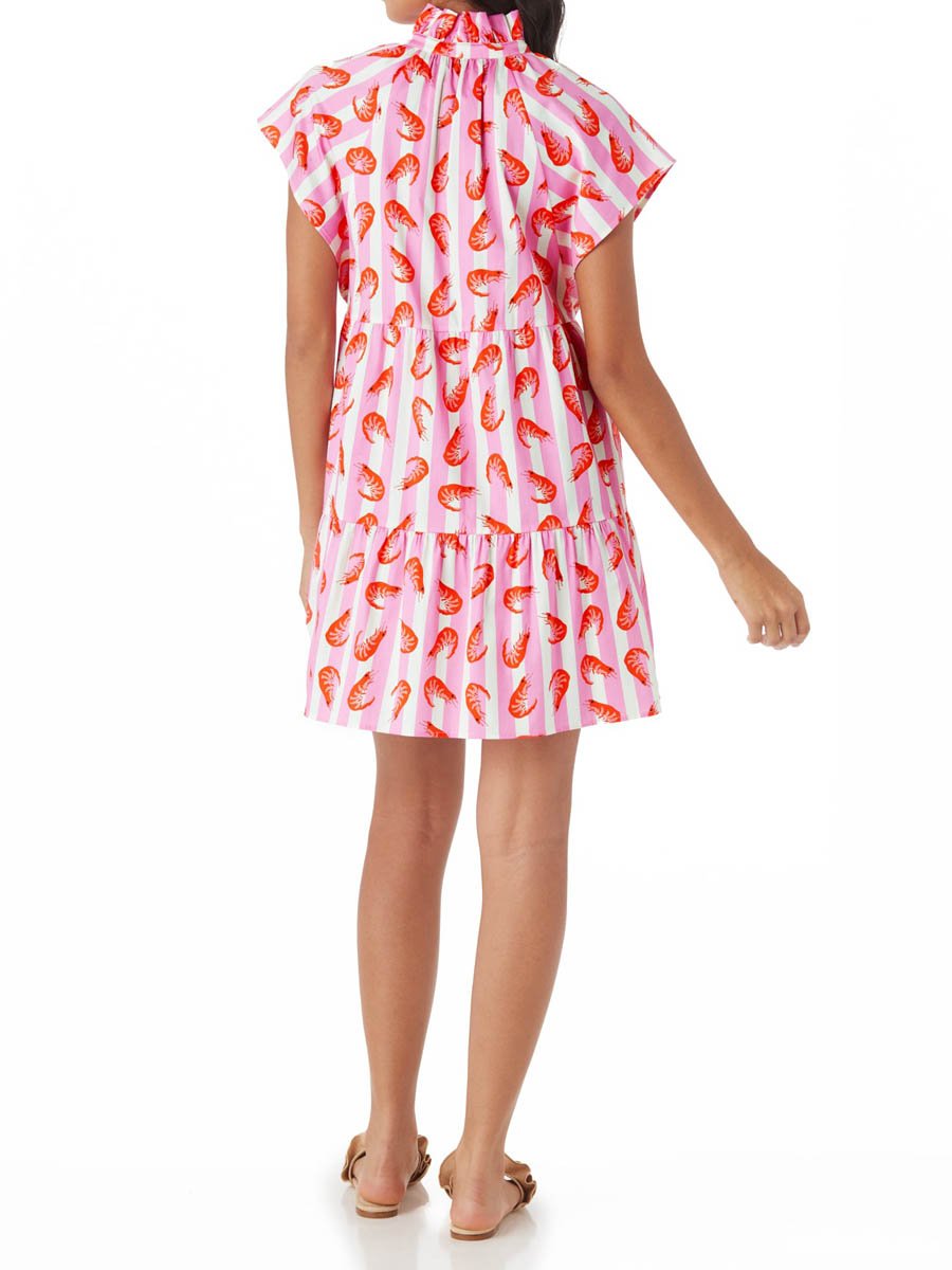 Flutter Sleeve Ruffled Collar Printed Dress