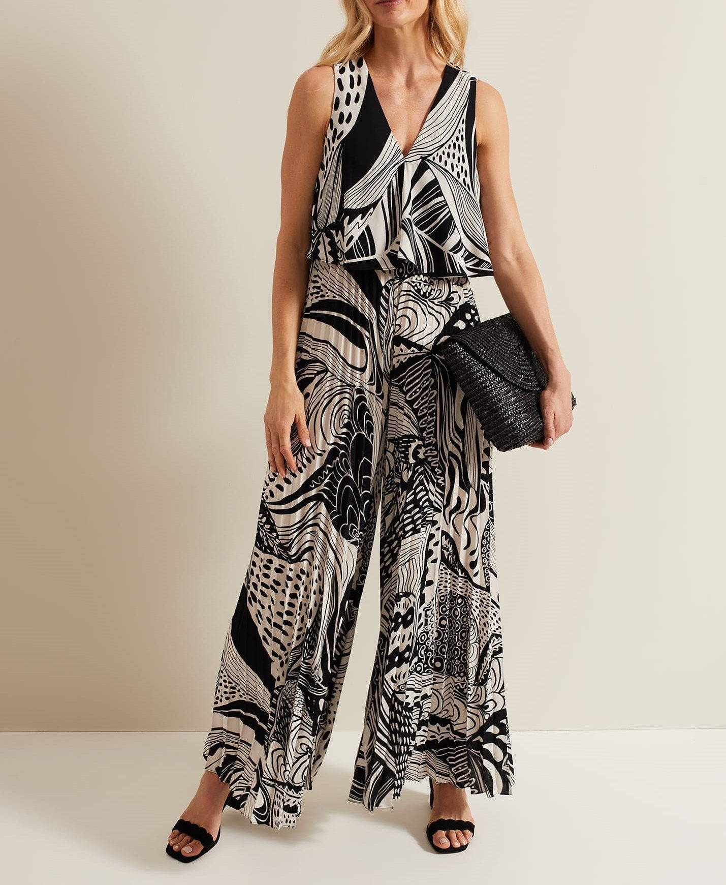 Abstract Pleated Jumpsuit