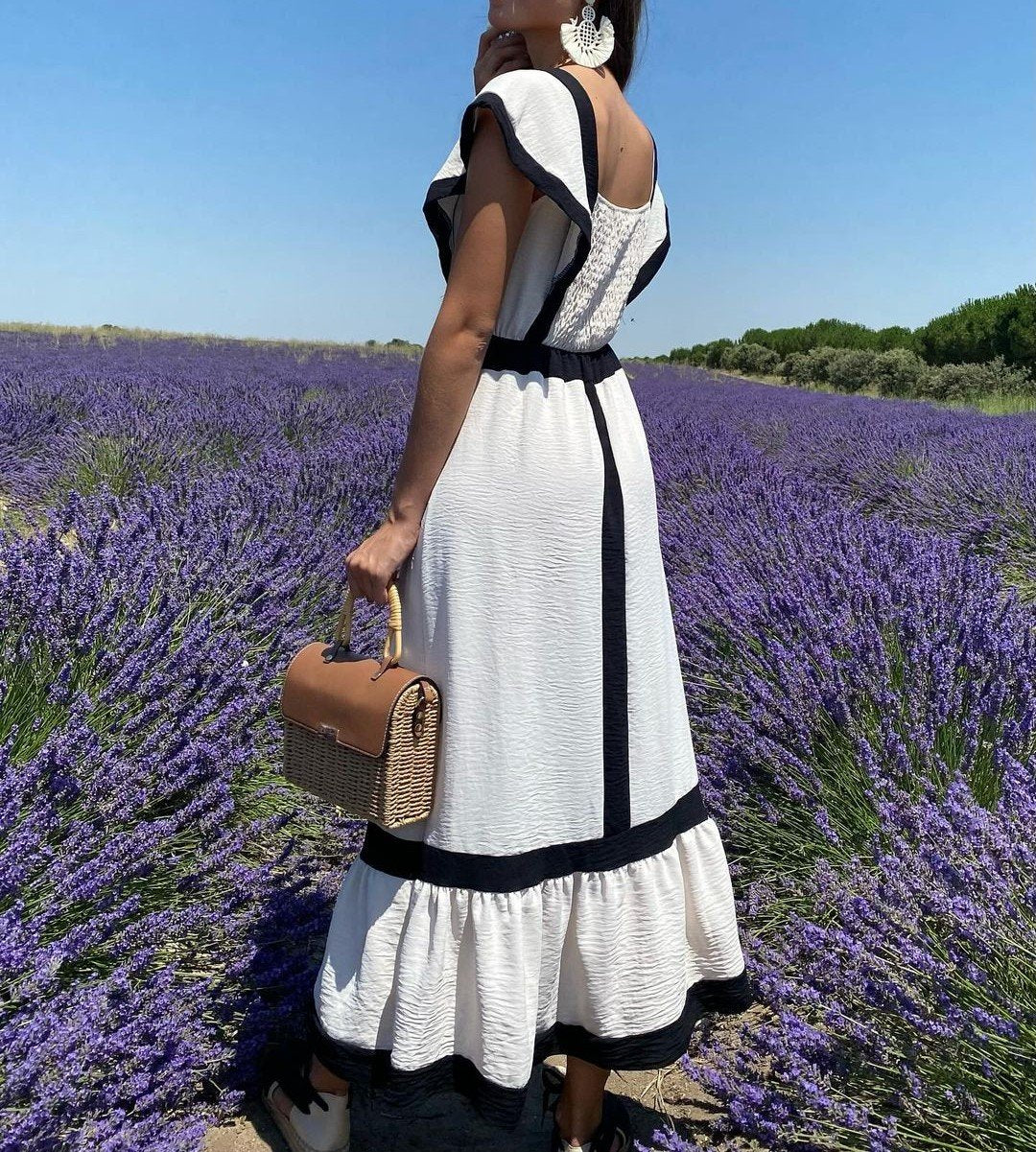 White Square Collar Ruffle Dress