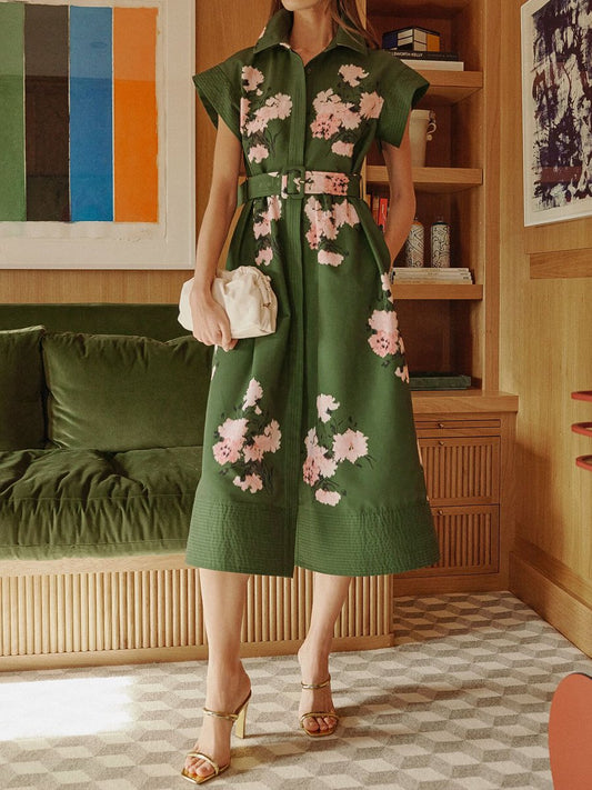 Floral Print Belted Shirt Dress