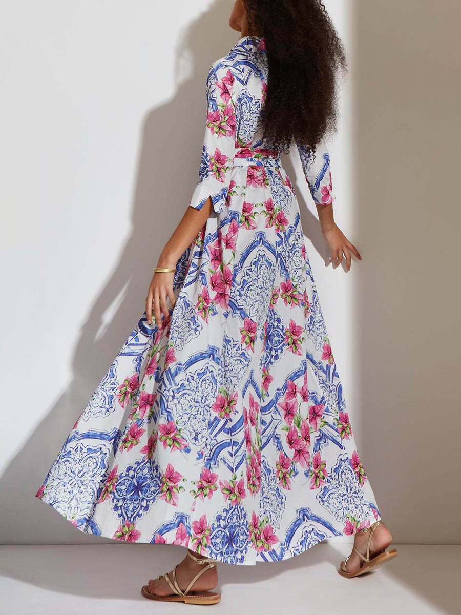 Printed Belt Maxi ShirtDress