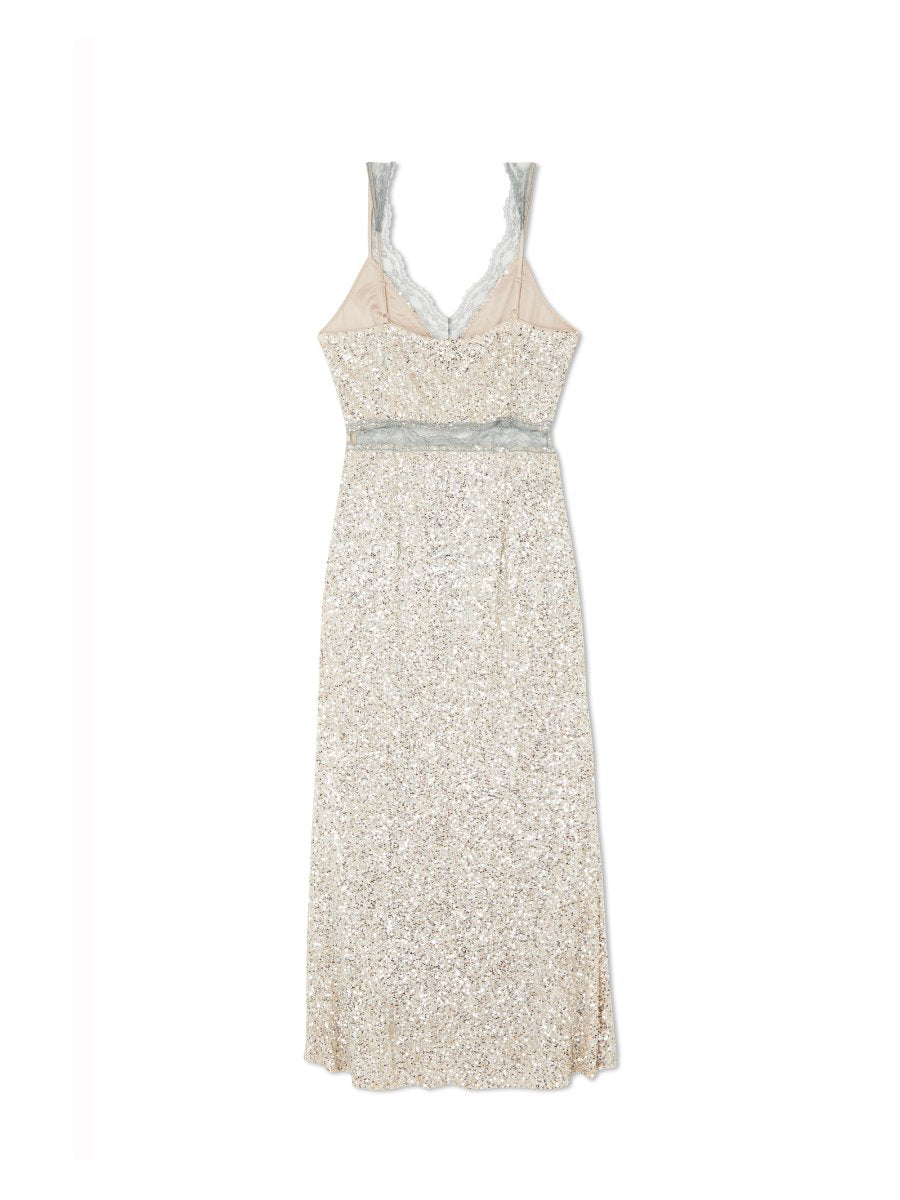 Deep V Neck Sequined Sleeveless Cutout Dress