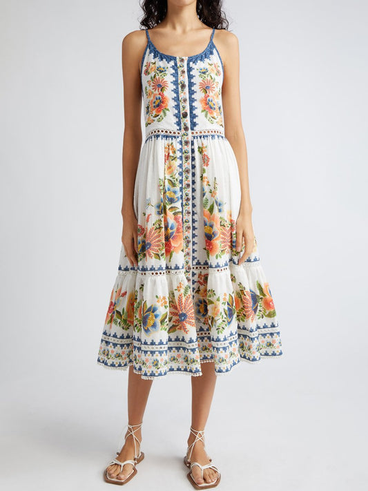 Colorful Floral Pattern Midi Dress