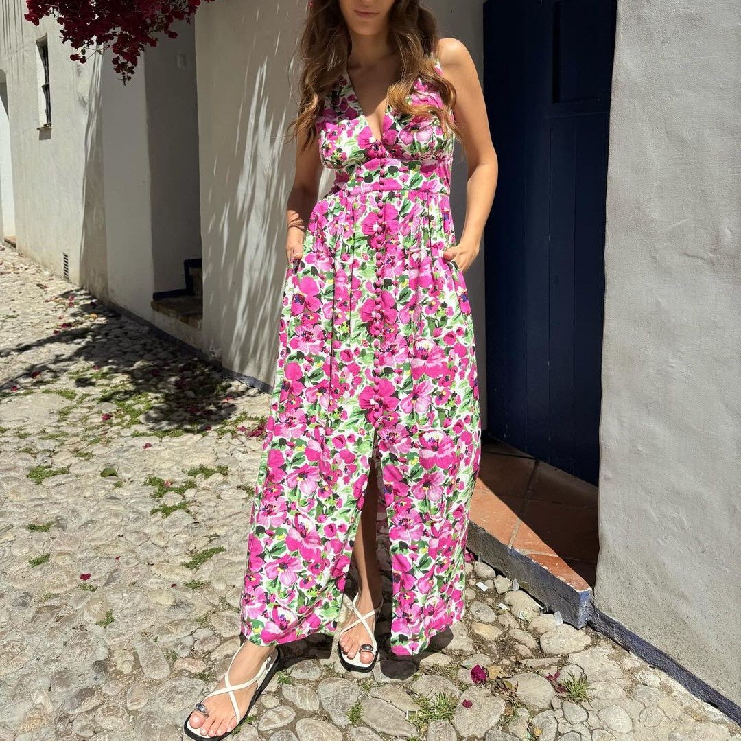 Sleeveless Floral Print Maxi Dress