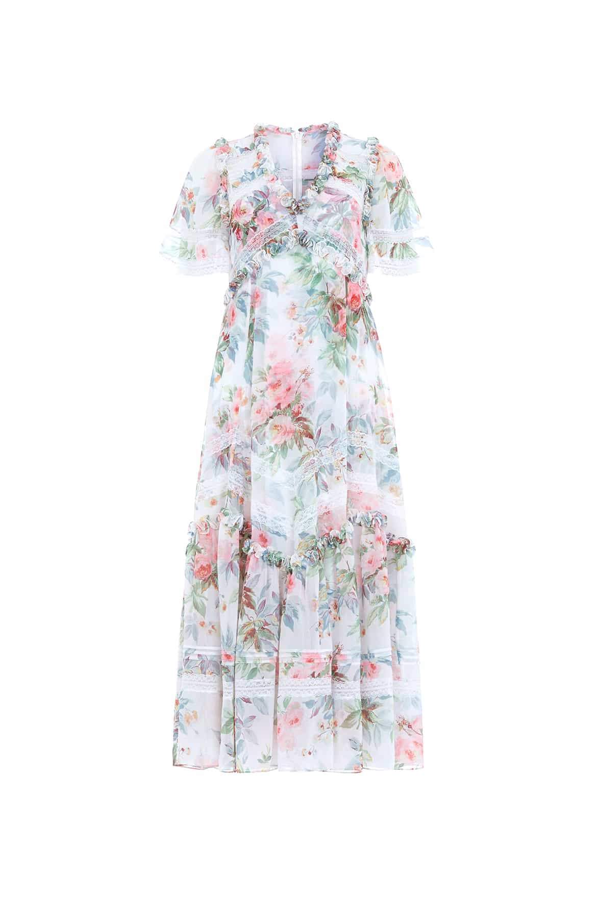 V-neck Chiffon Printed Dress