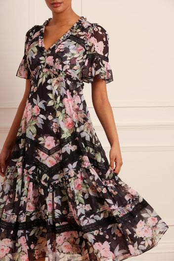 V-neck Chiffon Printed Dress