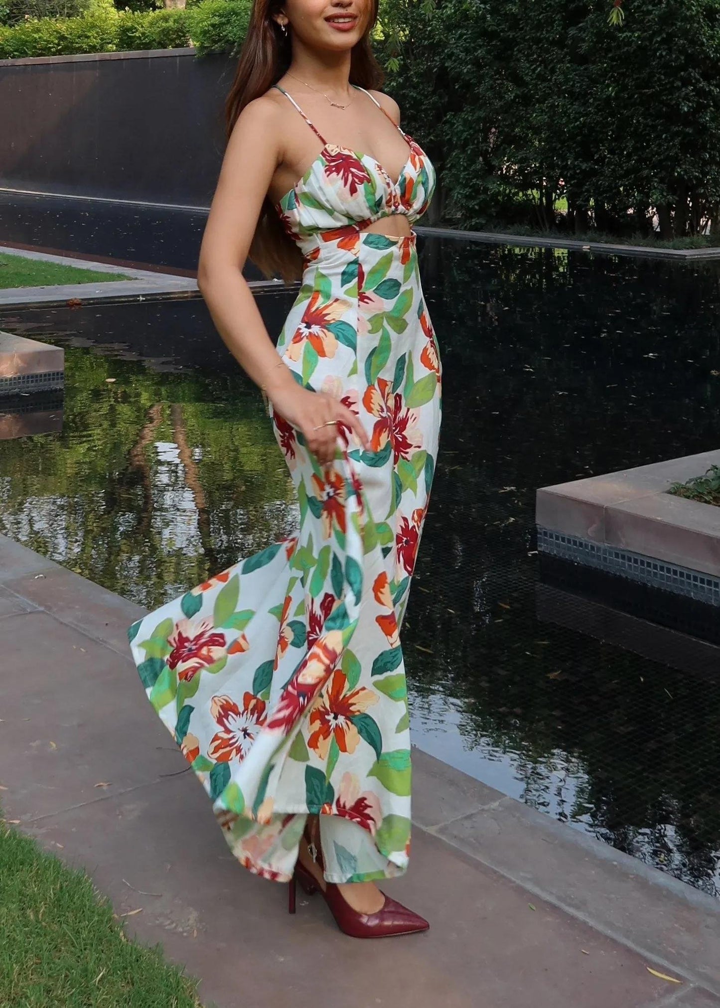 Sling-Print Maxi Dress