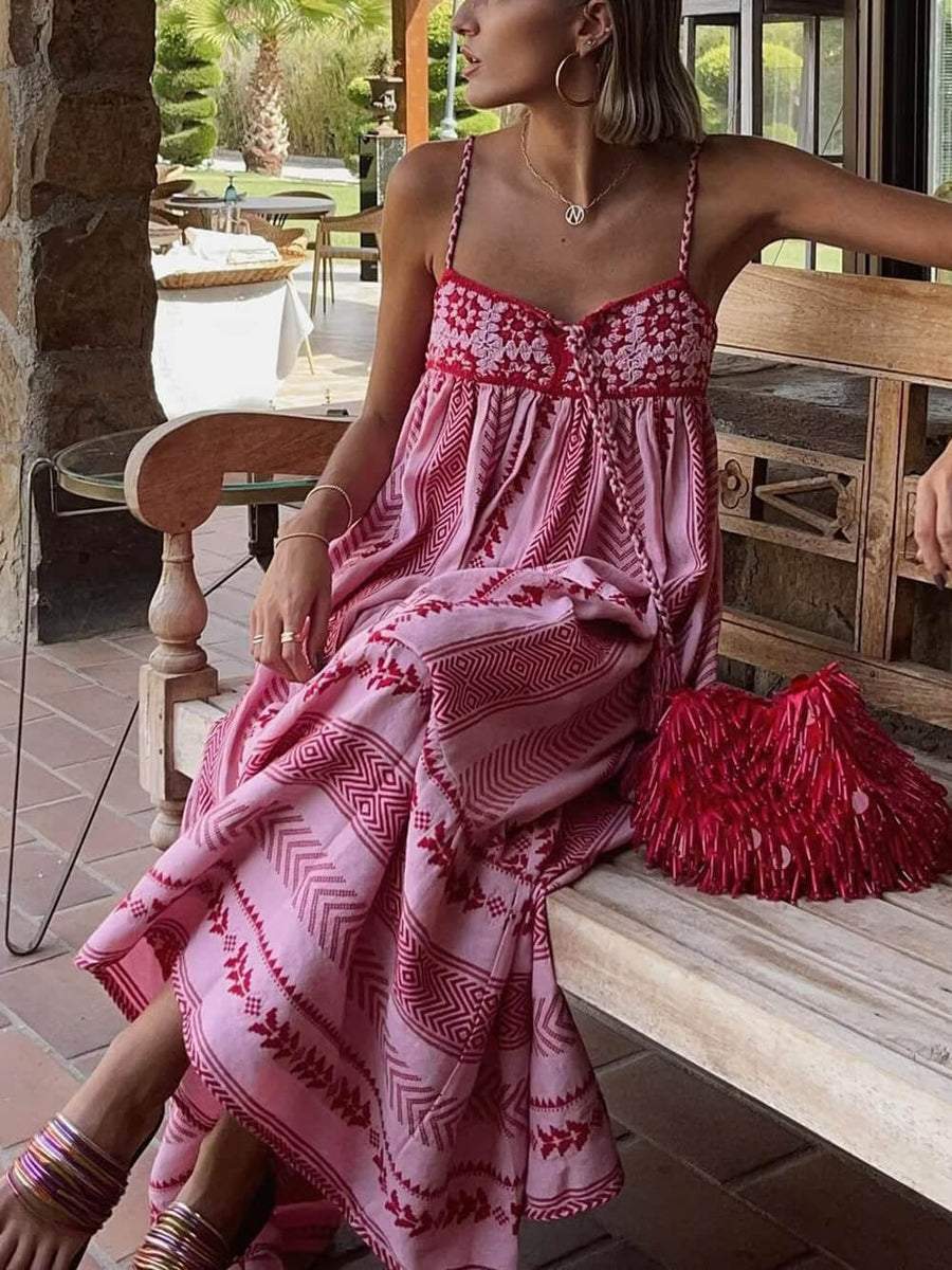 Crochet Patchwork Knitted Slip Maxi Dress