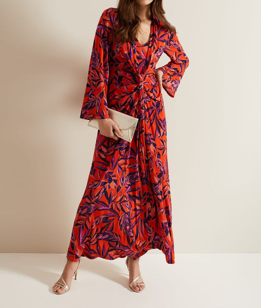 Jersey Leaf Print Maxi Dress