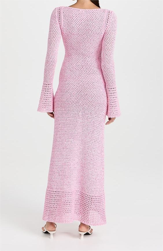 Pink Knitted Bell Sleeve Dress