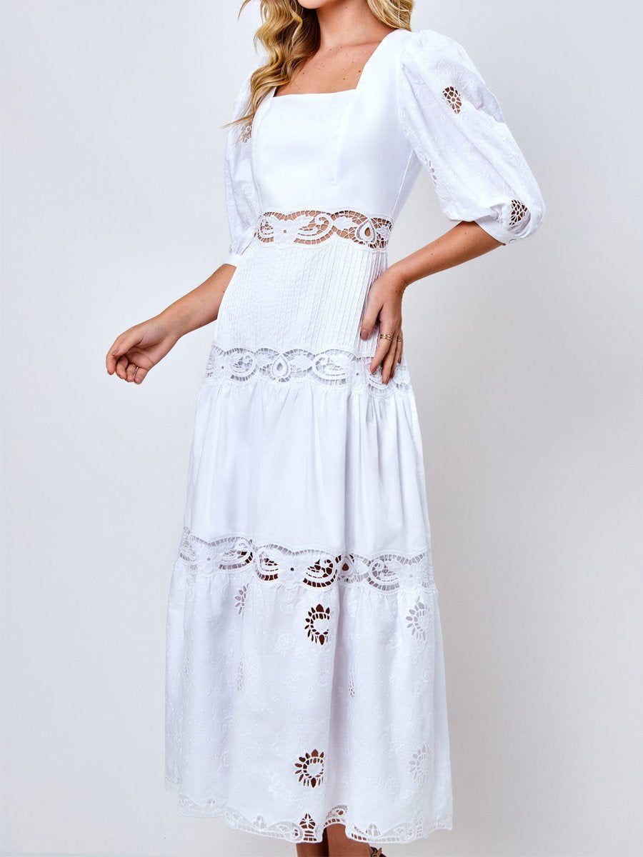 Square Collar Lace Maxi Dress