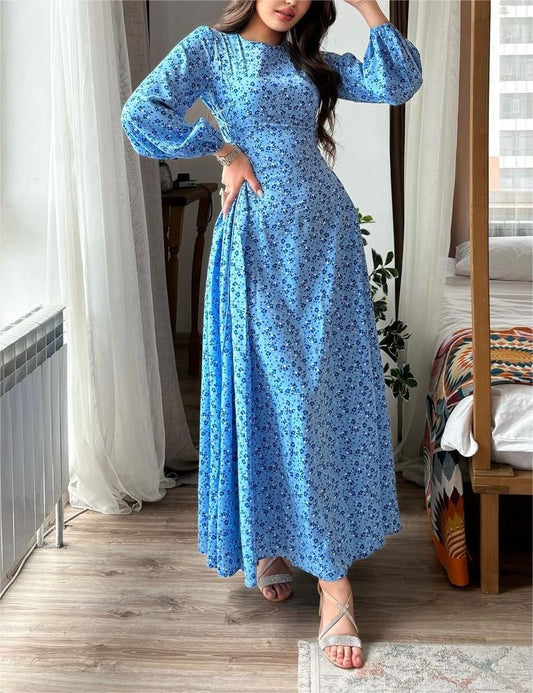 Blue Floral Waist Maxi Dress