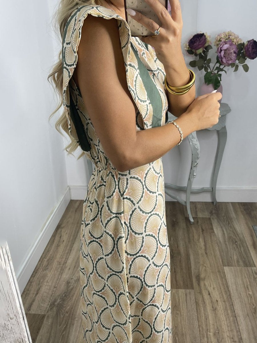 Printed Fly Sleeve Maxi Dress