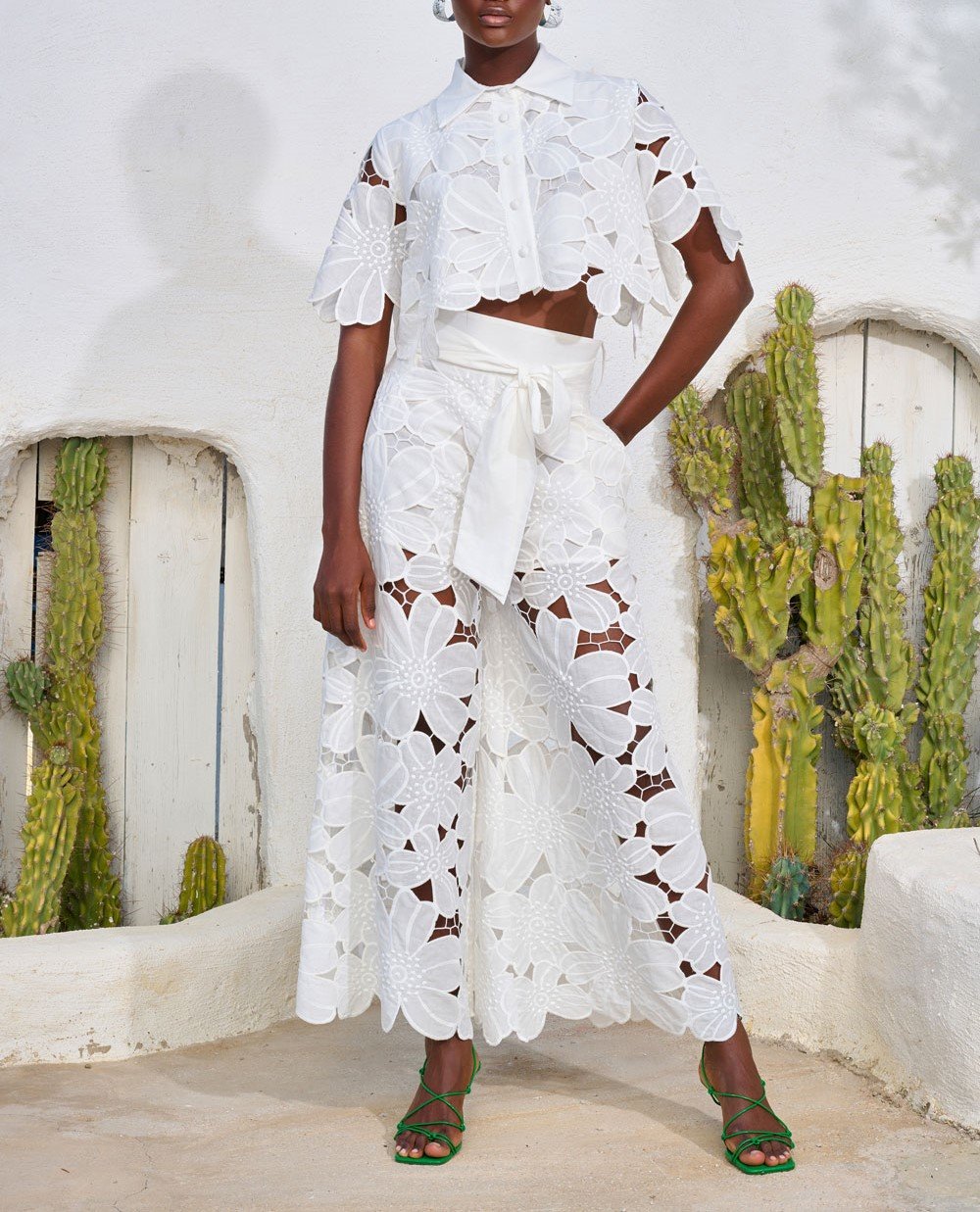 Women's Floral White Lace Pants