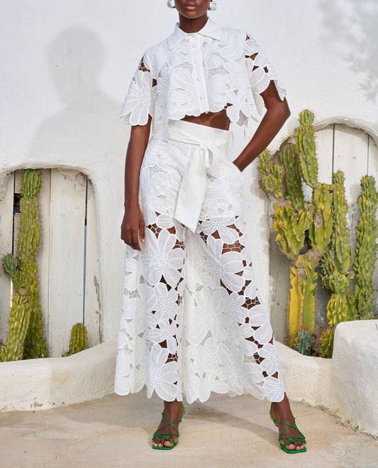 Women's Floral White Lace Pants