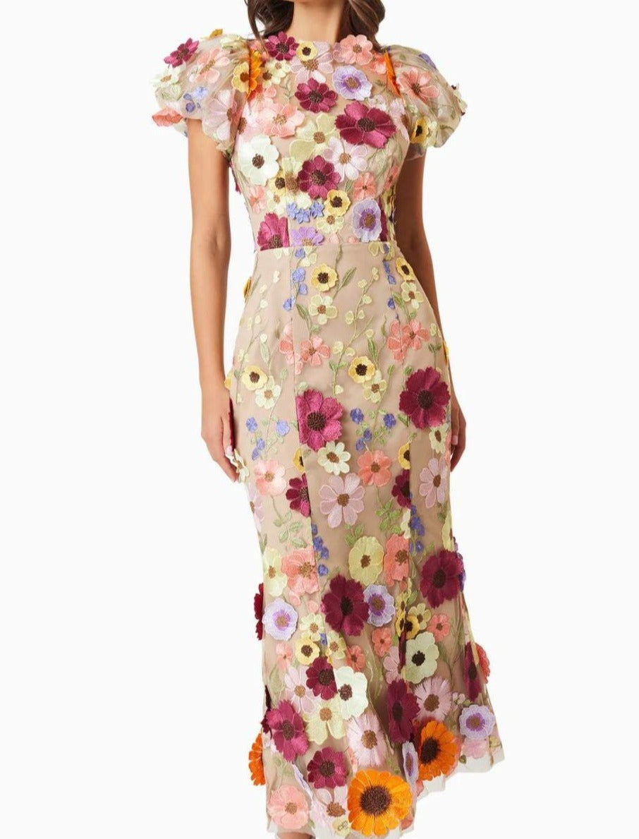 Floral Adorned Elegance Maxi Dress