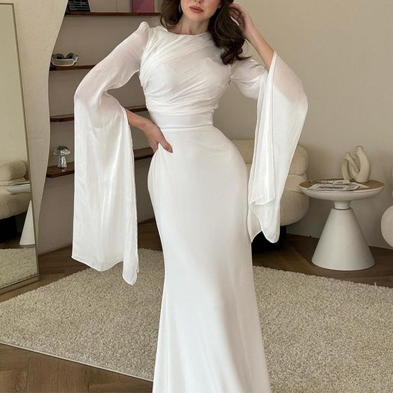 Slim-Fit Large Sleeve Round Neck Gown