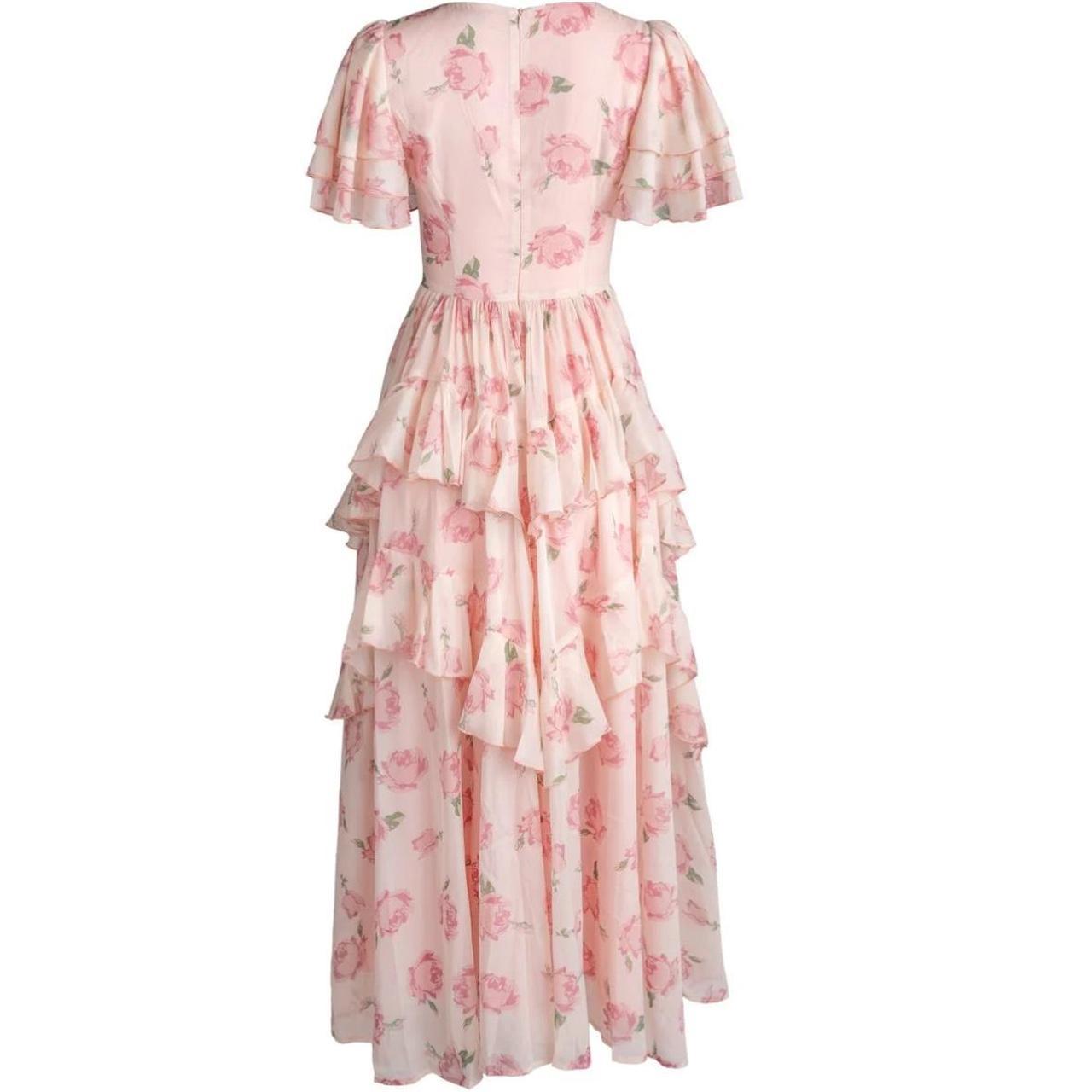 Floral Print Pleated Tiered Maxi Dress