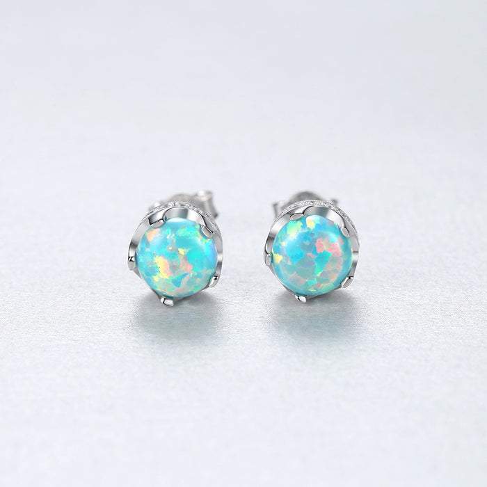 CZ Diamond 5MM Ball Opal Stud Earrings