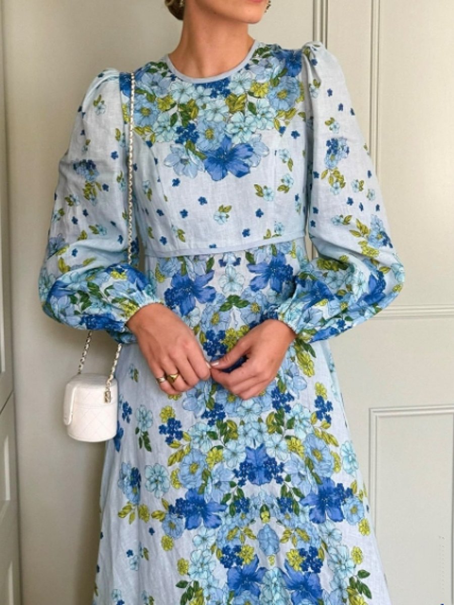 The Elegant Blue Printed Midi Dress