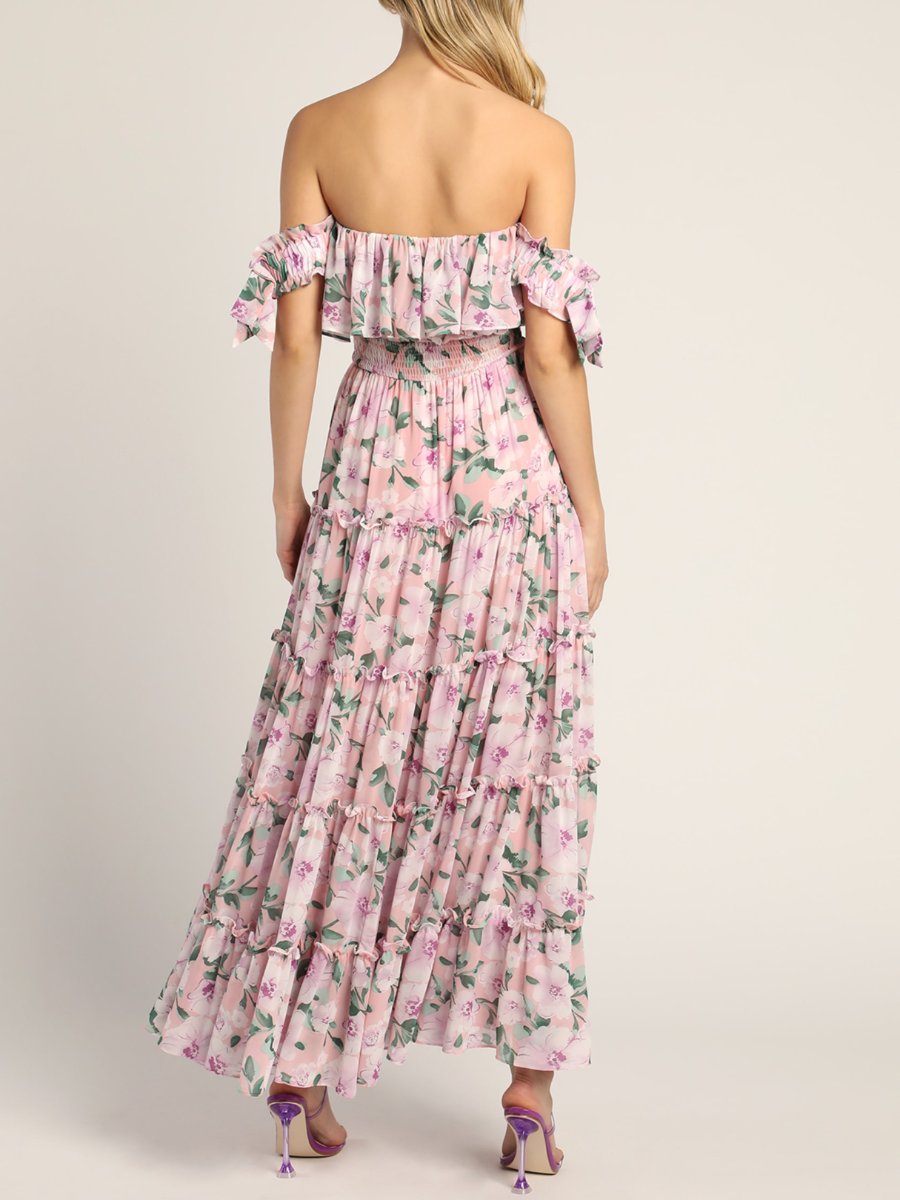 Floral Off Shoulder Ruffled Maxi Dress