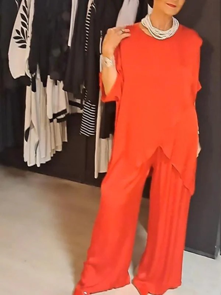 Solid Color Round Neck Casual Fashion Irregular Suit