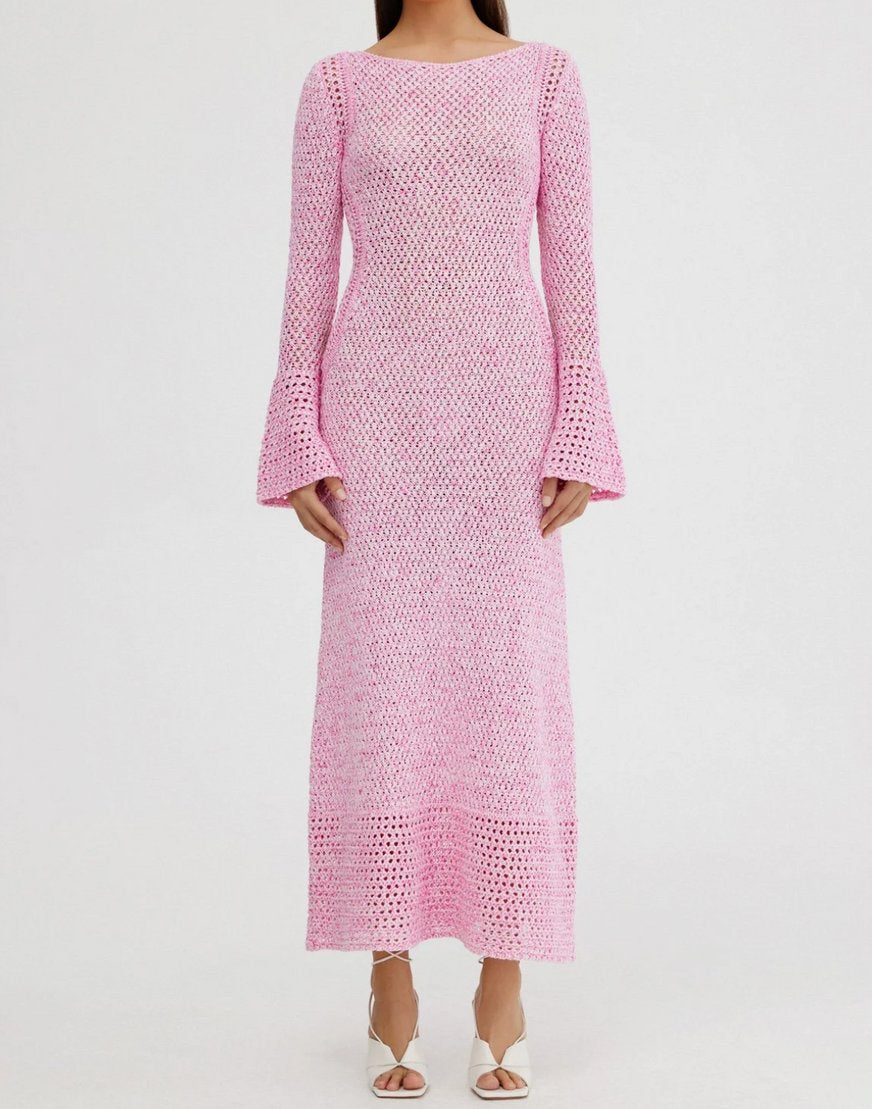 Pink Knitted Bell Sleeve Dress