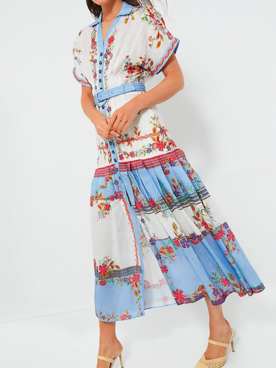 Floral-print Button Up Belted Maxi Dress