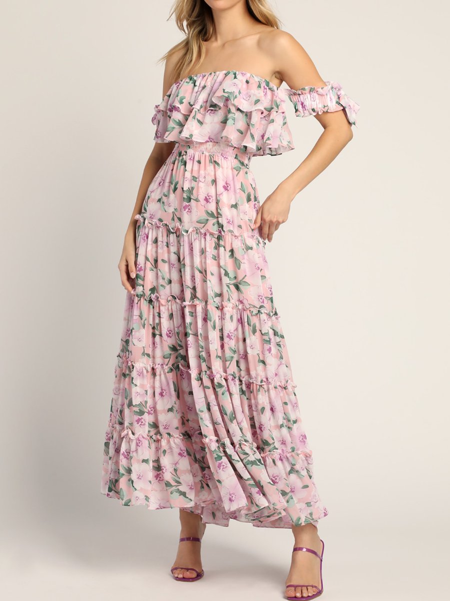 Floral Off Shoulder Ruffled Maxi Dress