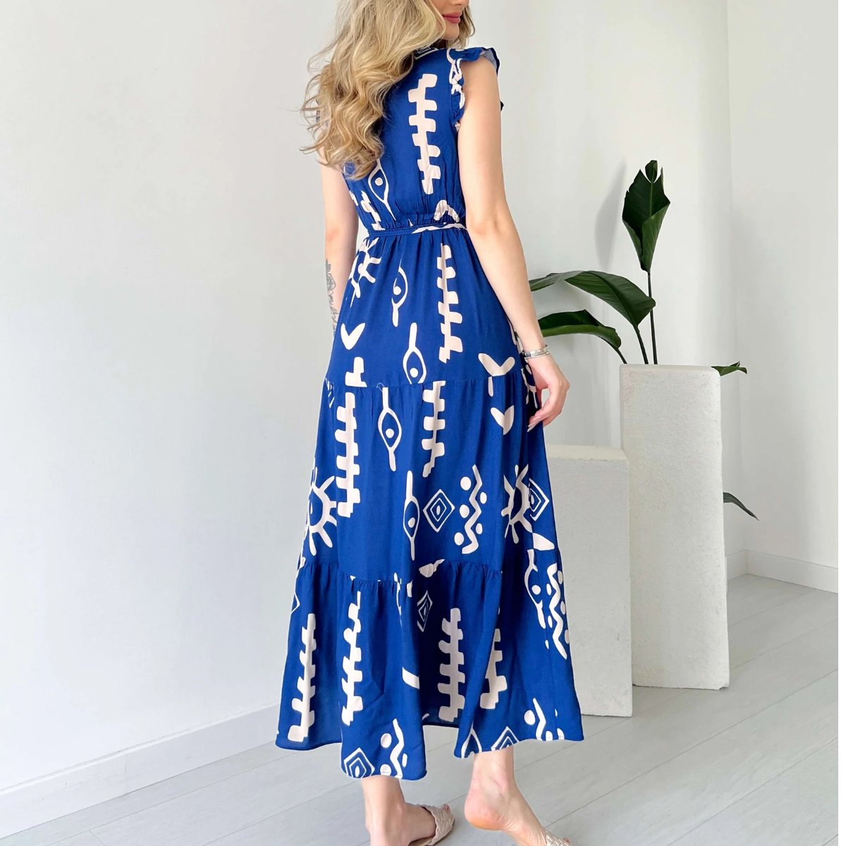 Belted Woven Viscose Midi Dress