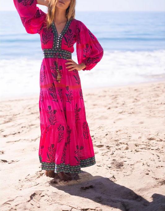 Magenta Clover Maxi Dress