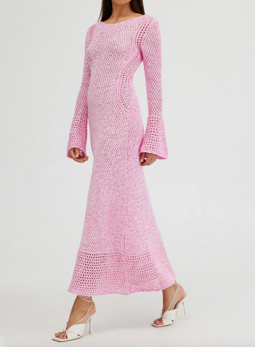 Pink Knitted Bell Sleeve Dress