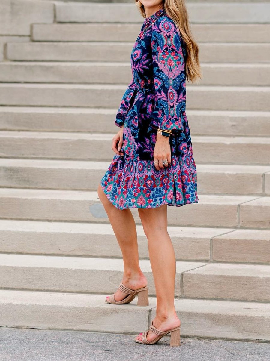 Purple Floral Long Sleeve Mini Dress