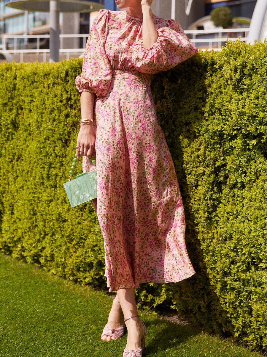 Pink Floral Medium Sleeve Dress